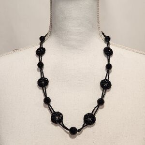 Elegant Black Beaded Statement Necklace Evening‎ Formal Jewelry 24"